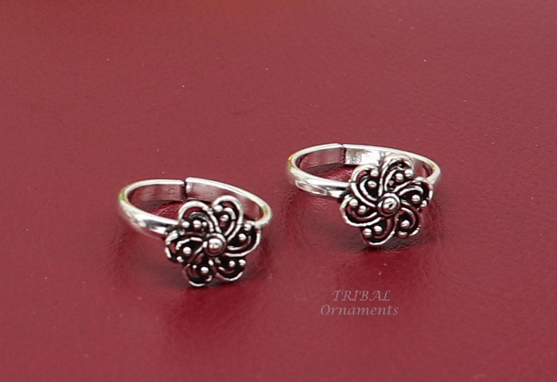 925 sterling silver handmade stylish flower design toe ring band tribal belly dance vintage style ethnic brides jewelry ytr36 - TRIBAL ORNAMENTS