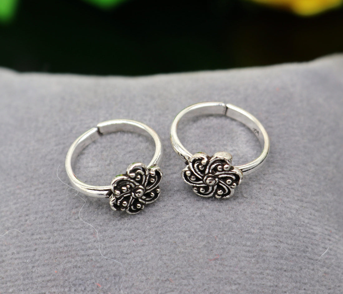 925 sterling silver handmade stylish flower design toe ring band tribal belly dance vintage style ethnic brides jewelry ytr36 - TRIBAL ORNAMENTS