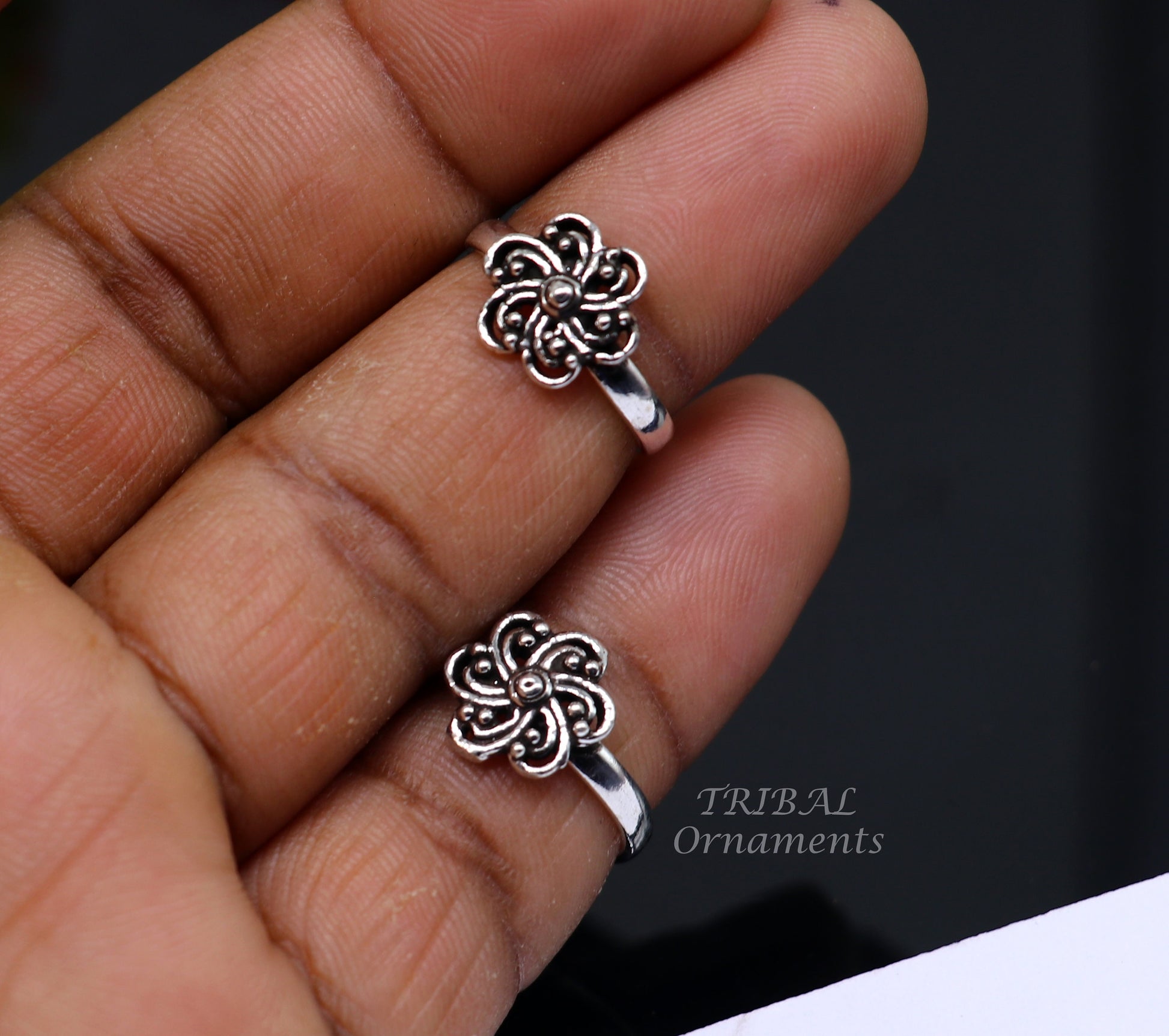 925 sterling silver handmade stylish flower design toe ring band tribal belly dance vintage style ethnic brides jewelry ytr36 - TRIBAL ORNAMENTS