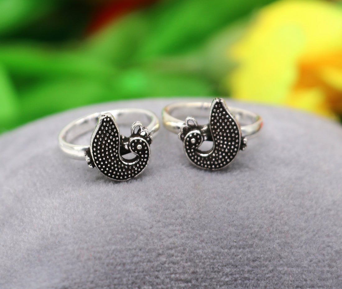 925 sterling silver handmade fabulous peacock design toe ring band tribal belly dance vintage style ethnic jewelry ytr38 - TRIBAL ORNAMENTS