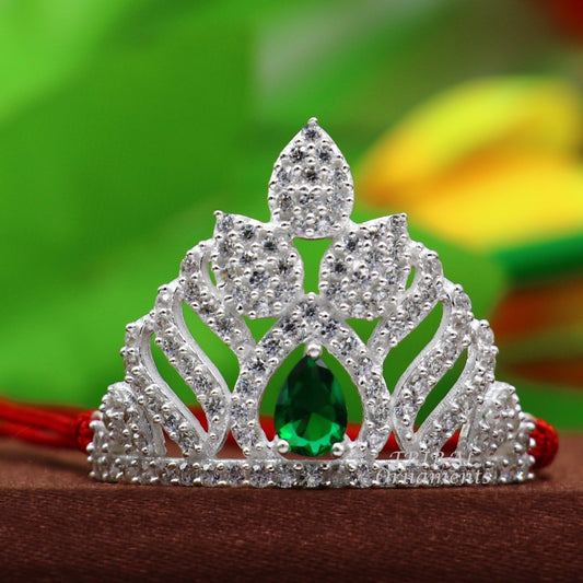 Gorgeous design cz stone handmade 925 sterling silver lord krishna baby mukut, amazing laddy gopala, crawling krishna crown mukut su915 - TRIBAL ORNAMENTS