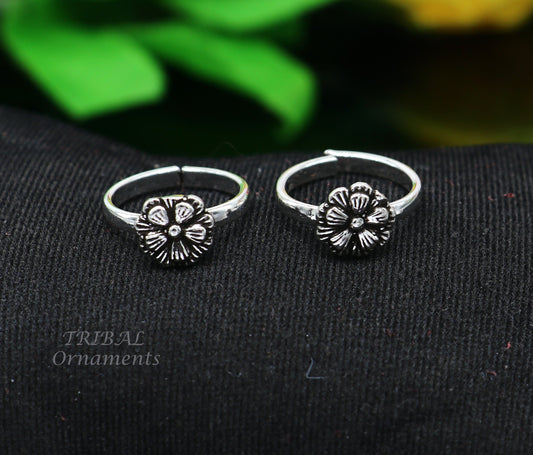 925 sterling silver excellent vintage floral design handmade toe ring, toe band stylish modern women's brides jewelry from india ytr41 - TRIBAL ORNAMENTS