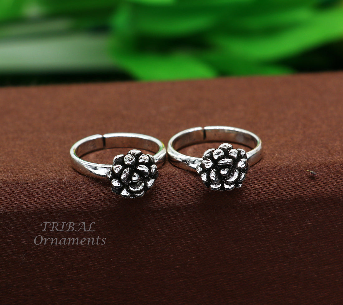 925 sterling silver excellent vintage floral design handmade toe ring, toe band stylish modern women's brides jewelry from india ytr42 - TRIBAL ORNAMENTS