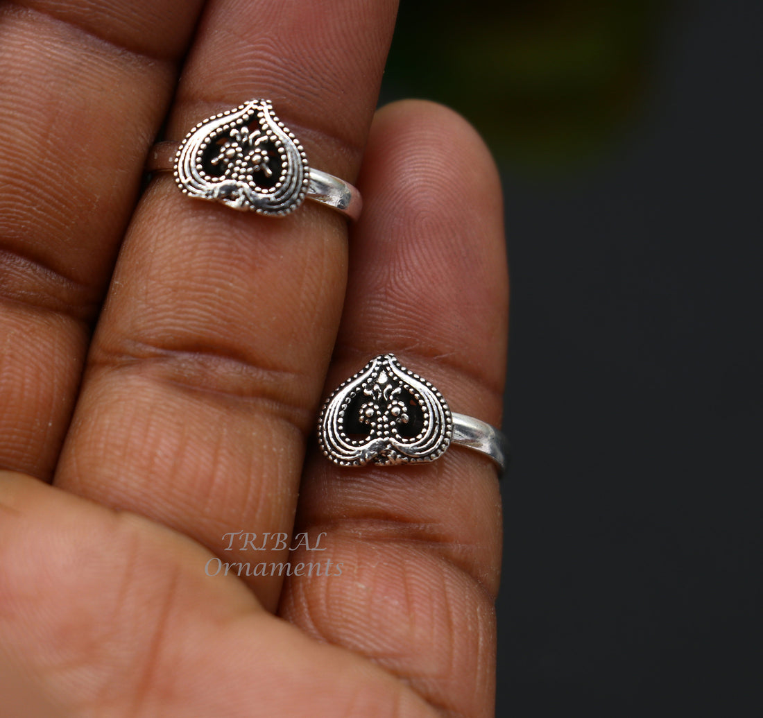 925 sterling silver gorgeous heart design handmade toe ring, toe band stylish women's brides jewelry, india traditional jewelry ytr51 - TRIBAL ORNAMENTS