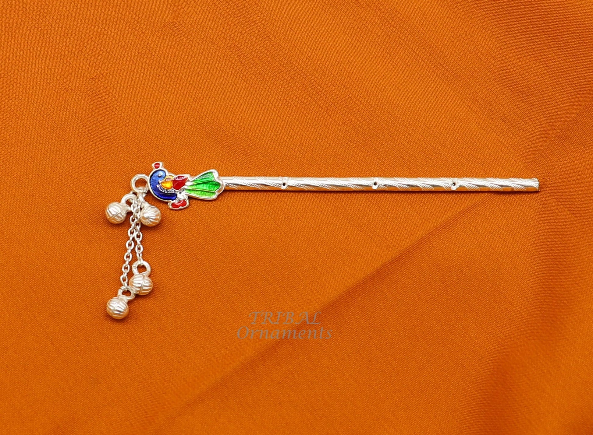 4 inches sterling silver handmade idol baby Krishna small flute, silver Bansuri, Laddu Gopala flute, little Krishna flute puja art su961 - TRIBAL ORNAMENTS