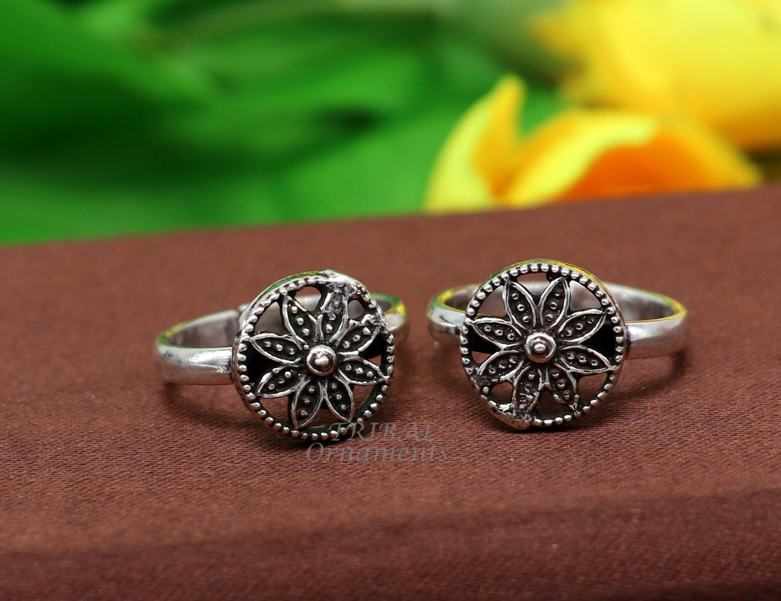 925 sterling silver handmade unique classical floral design vintage tribal ethnic toe ring best brides gifting jewelry ytr72 - TRIBAL ORNAMENTS