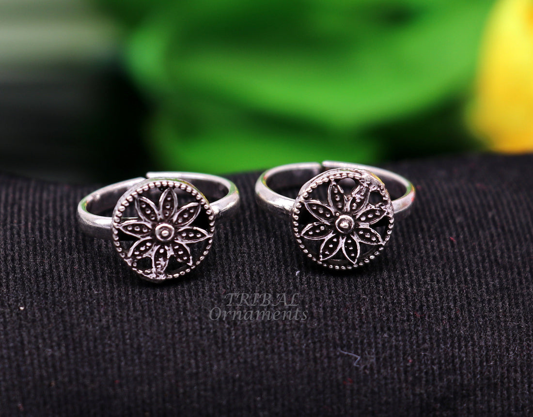 925 sterling silver handmade unique classical floral design vintage tribal ethnic toe ring best brides gifting jewelry ytr72 - TRIBAL ORNAMENTS