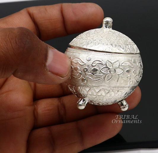 925 Sterling silver handmade fabulous trinket box, solid kumkum box, casket box, sindoor box, enamel work customized gifting box stb397 - TRIBAL ORNAMENTS