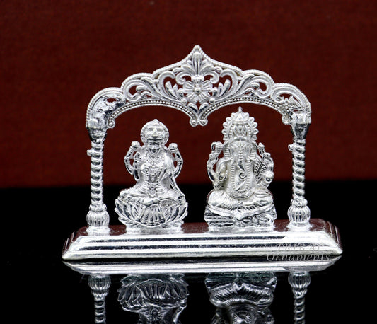 Solid Sterling silver handmade Hindu idols Laxmi Ganesha statue, puja article figurine, home décor Diwali puja gift art560 - TRIBAL ORNAMENTS