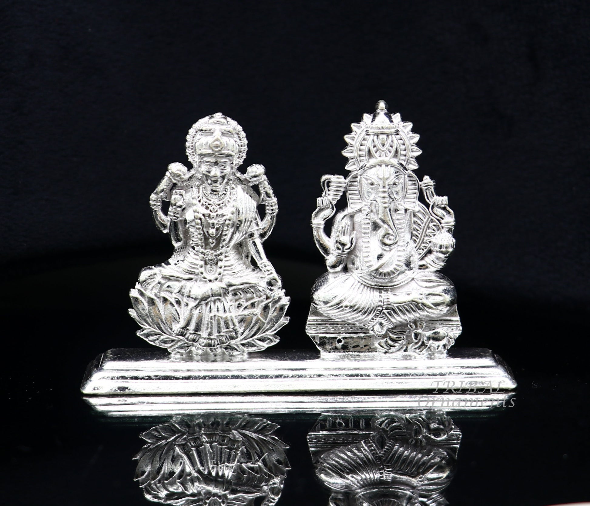 Solid Sterling silver handmade Hindu idols Laxmi Ganesha statue, puja article figurine, home décor Diwali puja gift art561 - TRIBAL ORNAMENTS