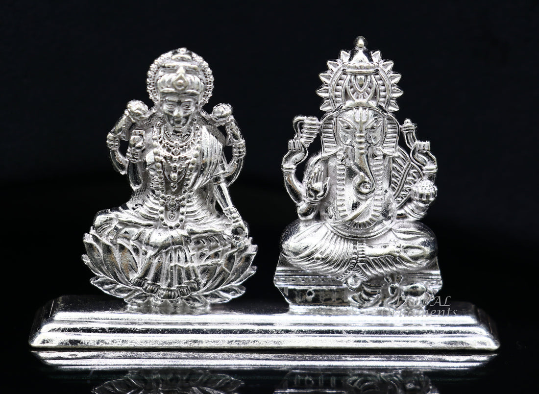 Solid Sterling silver handmade Hindu idols Laxmi Ganesha statue, puja article figurine, home décor Diwali puja gift art561 - TRIBAL ORNAMENTS