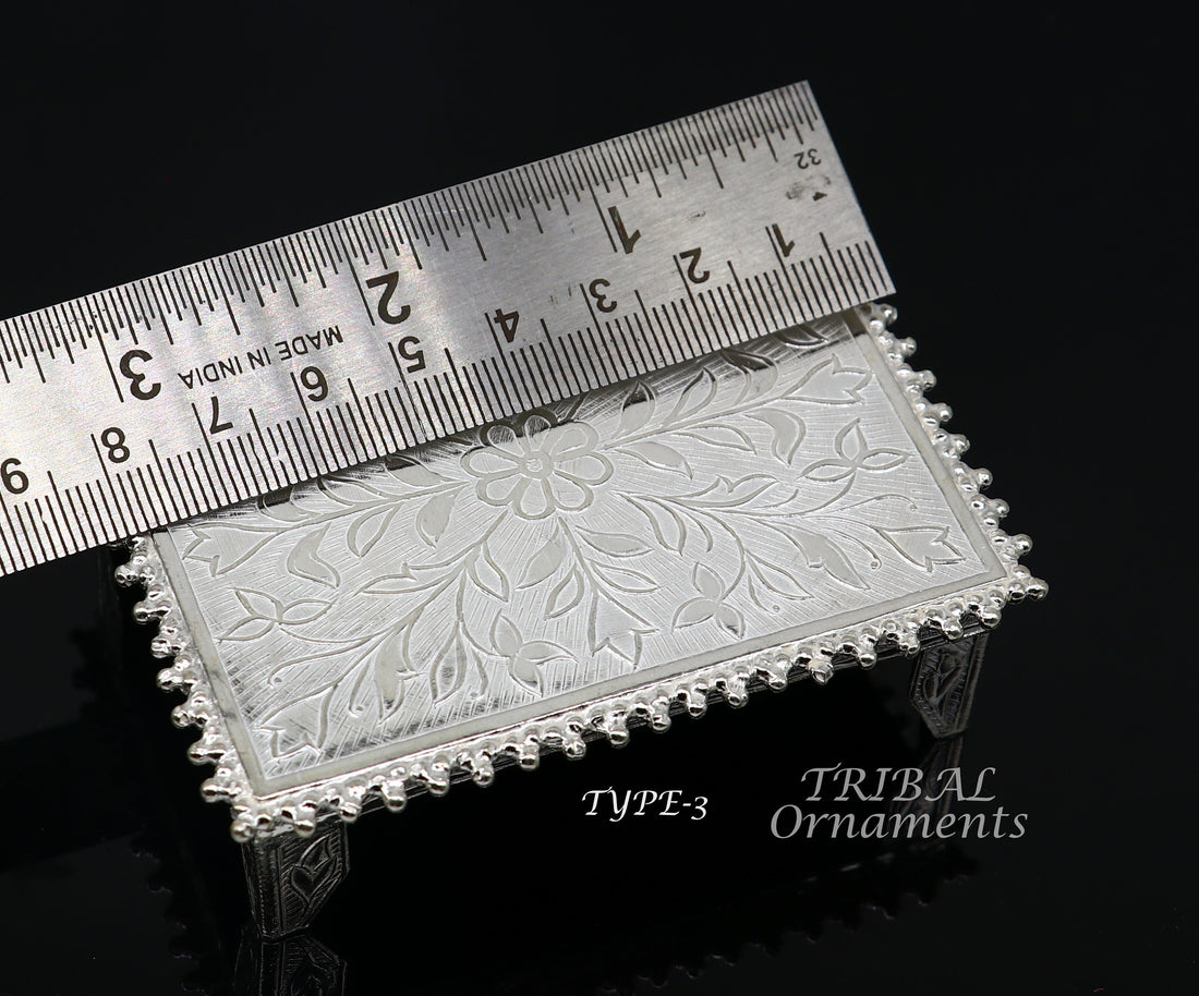 Sterling silver handmade customize small rectangle shape puja article table/bazot/chouki, excellent home puja utensils temple art su920 - TRIBAL ORNAMENTS