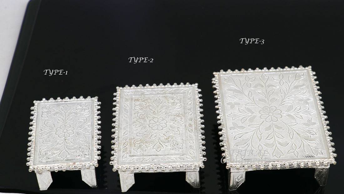 Sterling silver handmade customize small rectangle shape puja article table/bazot/chouki, excellent home puja utensils temple art su920 - TRIBAL ORNAMENTS