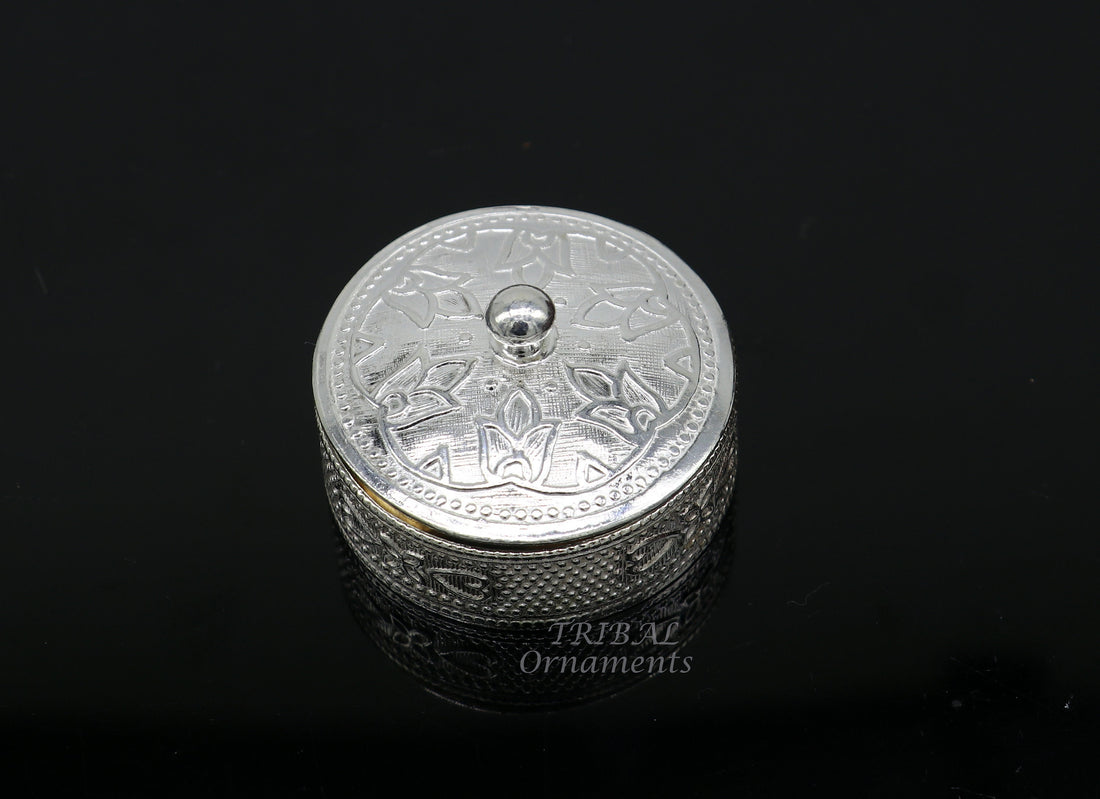 925 sterling silver trinket box, kajal box/casket box bridal round shape sindur box collection, container box, eyeliner box gifting stb401 - TRIBAL ORNAMENTS