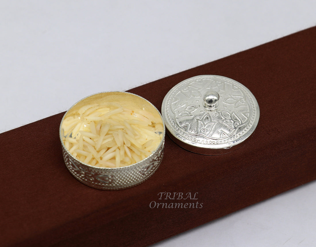 925 sterling silver trinket box, kajal box/casket box bridal round shape sindur box collection, container box, eyeliner box gifting stb401 - TRIBAL ORNAMENTS