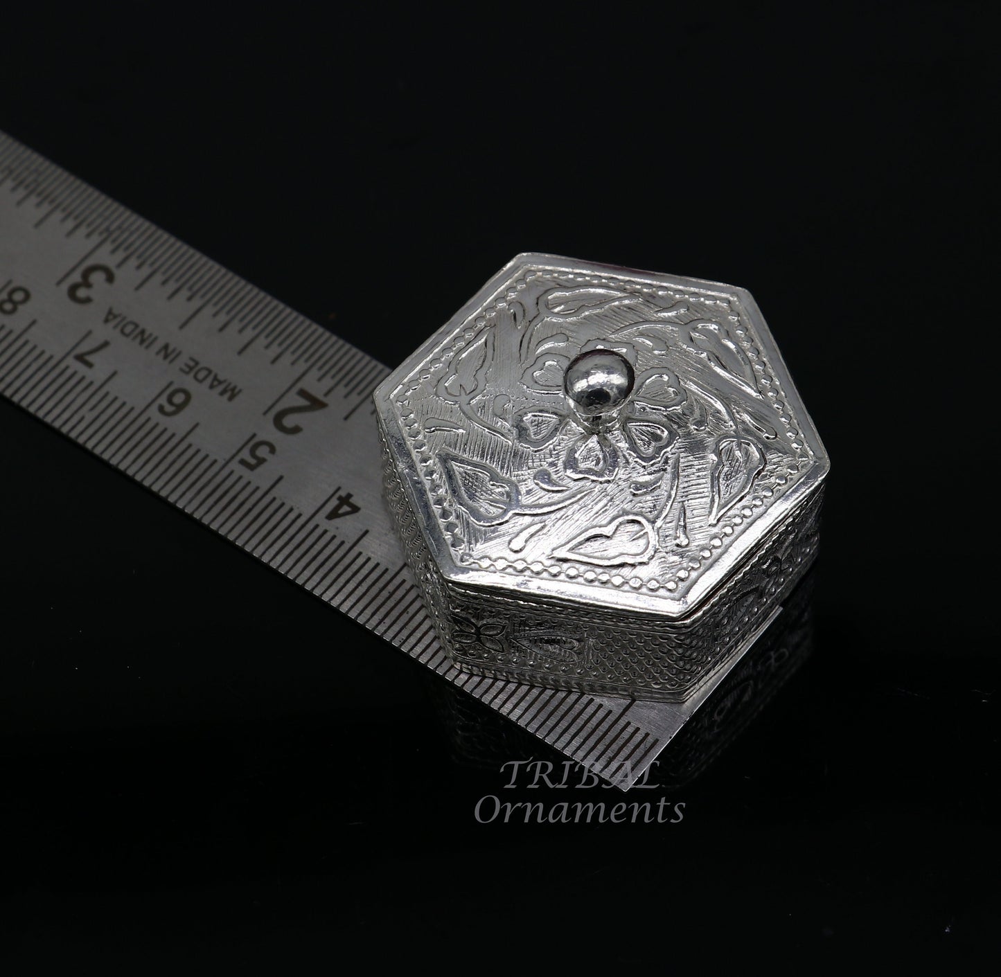 925 sterling silver trinket box, kajal box/casket box bridal polygon shape sindur box collection, container box, eyeliner box gifting stb402 - TRIBAL ORNAMENTS