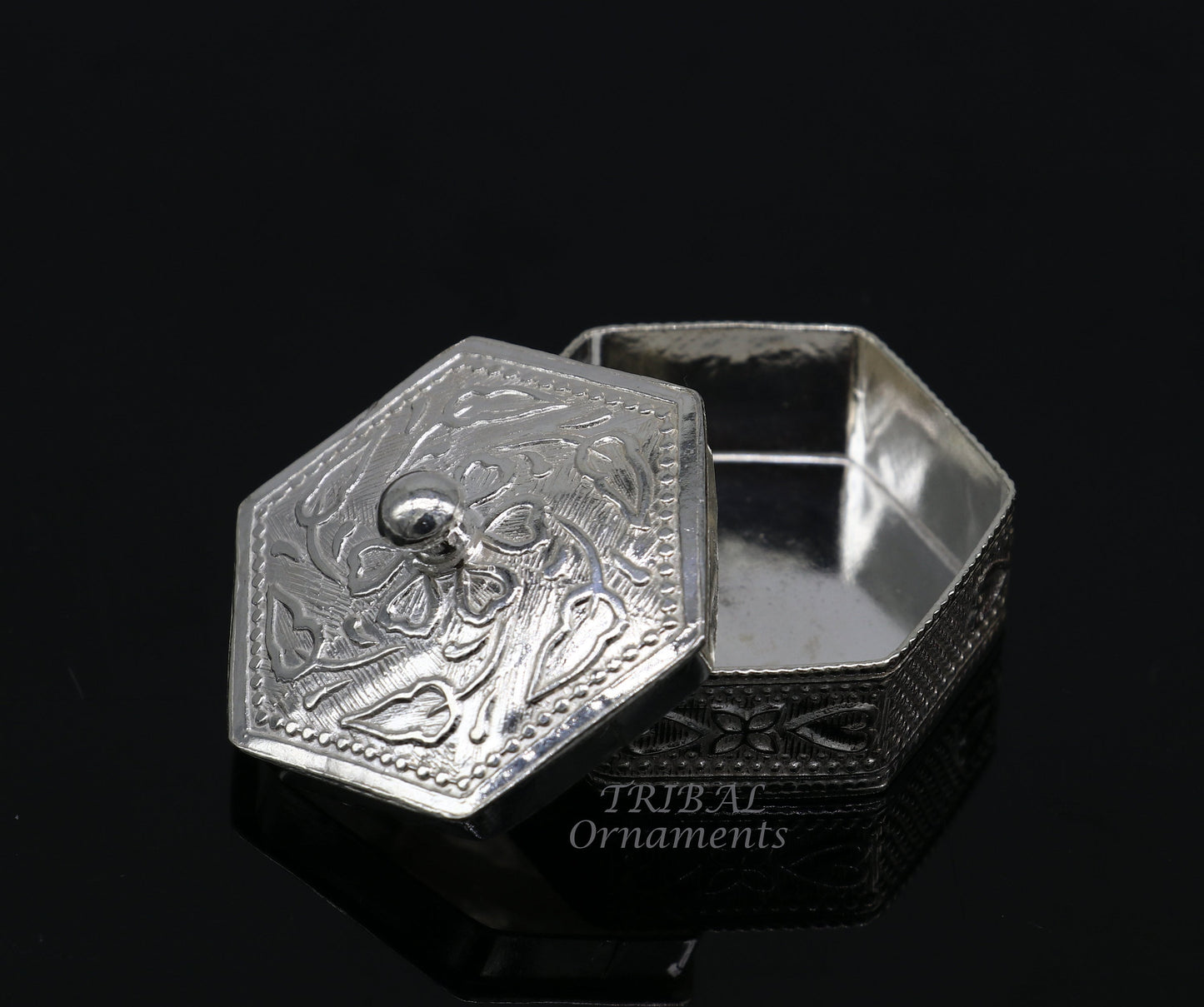 925 sterling silver trinket box, kajal box/casket box bridal polygon shape sindur box collection, container box, eyeliner box gifting stb402 - TRIBAL ORNAMENTS