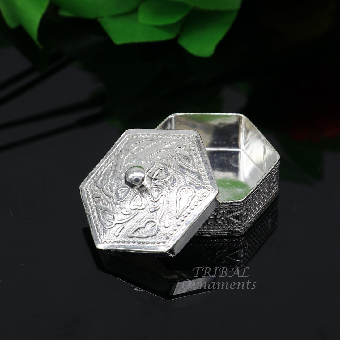 925 sterling silver trinket box, kajal box/casket box bridal polygon shape sindur box collection, container box, eyeliner box gifting stb402 - TRIBAL ORNAMENTS