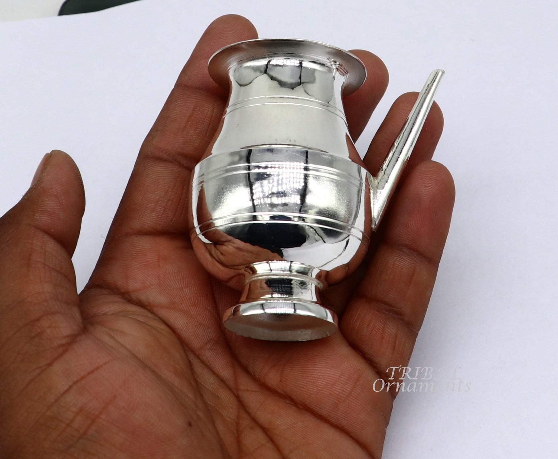 925 sterling silver handmade plain small Nozal Kalash, unique silver puja article, water or milk shiva Abhishek kalash pot india su927 - TRIBAL ORNAMENTS