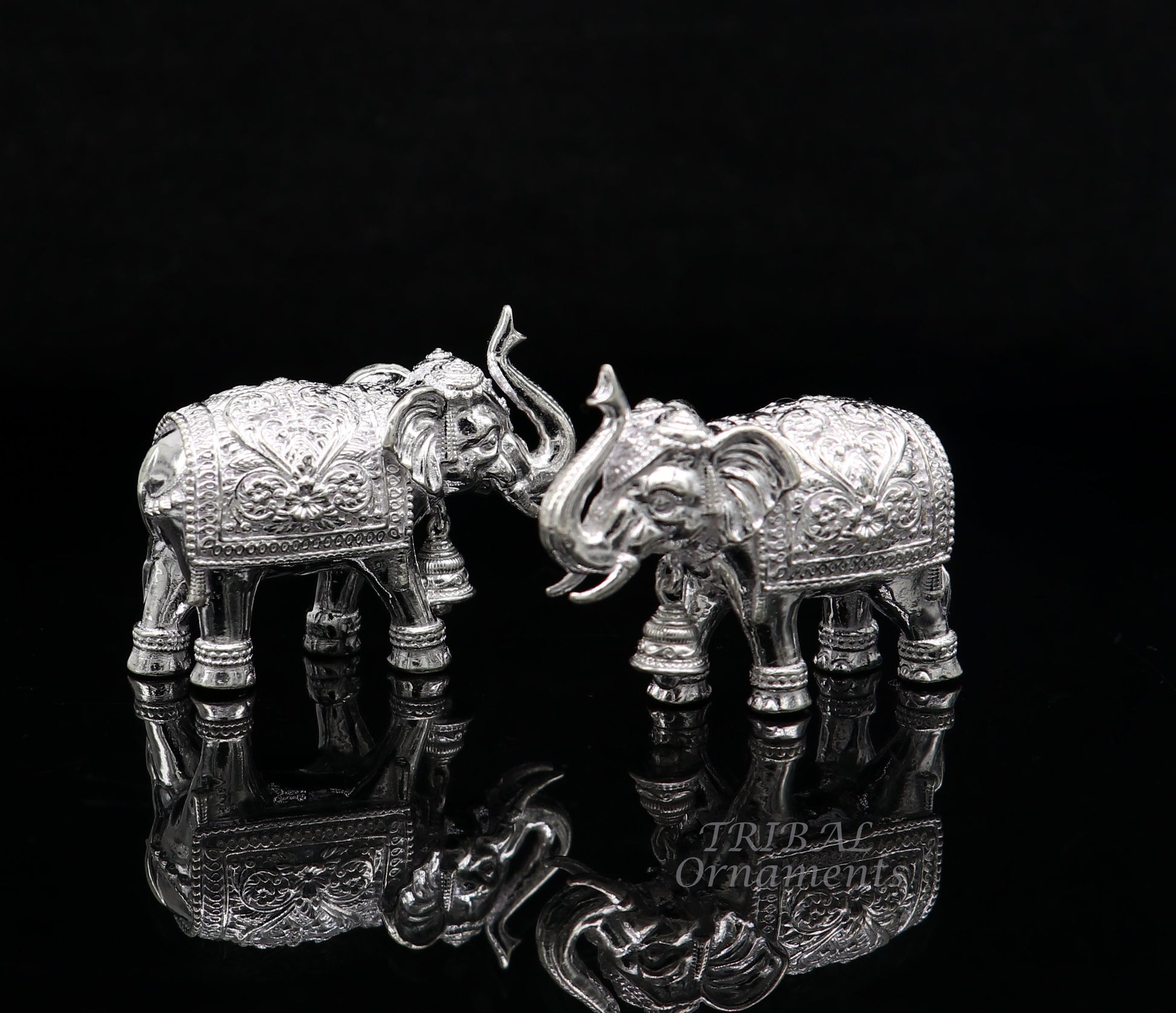 Pure 925 Sterling silver Kandrai work Nakshi design customized Elephant statue, puja article figurine, home décorDiwali puja gift art568 - TRIBAL ORNAMENTS