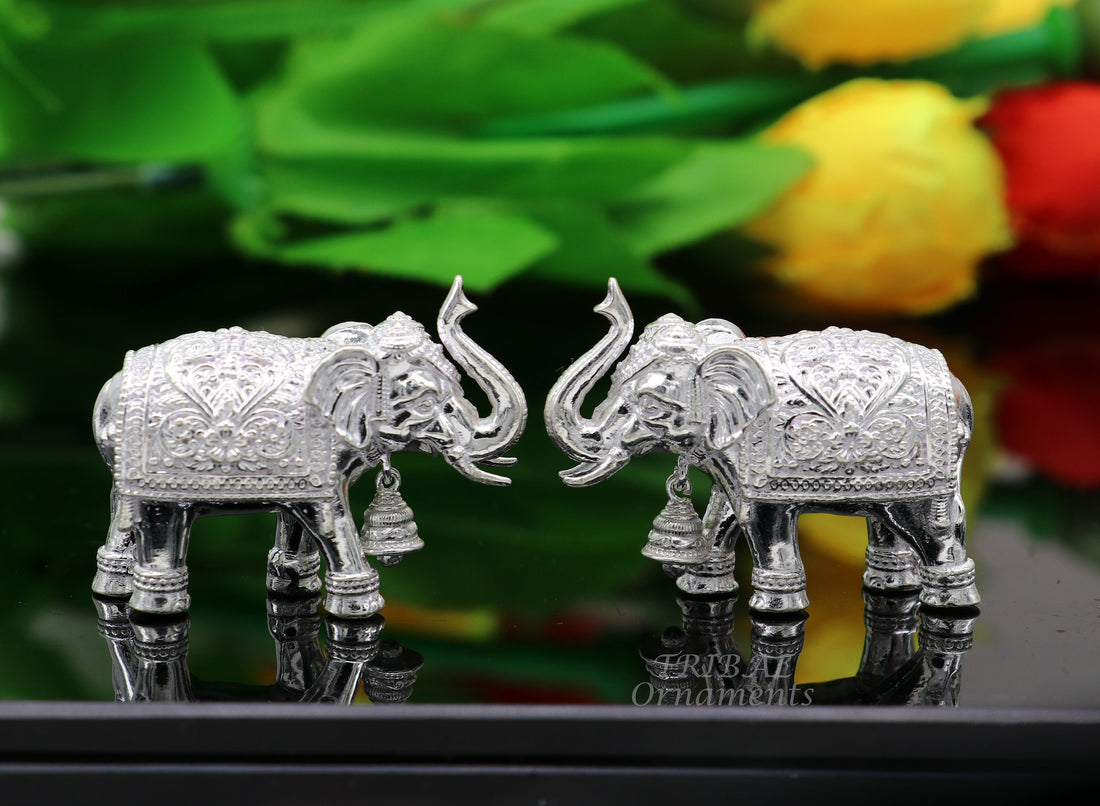 Pure 925 Sterling silver Kandrai work Nakshi design customized Elephant statue, puja article figurine, home décorDiwali puja gift art568 - TRIBAL ORNAMENTS