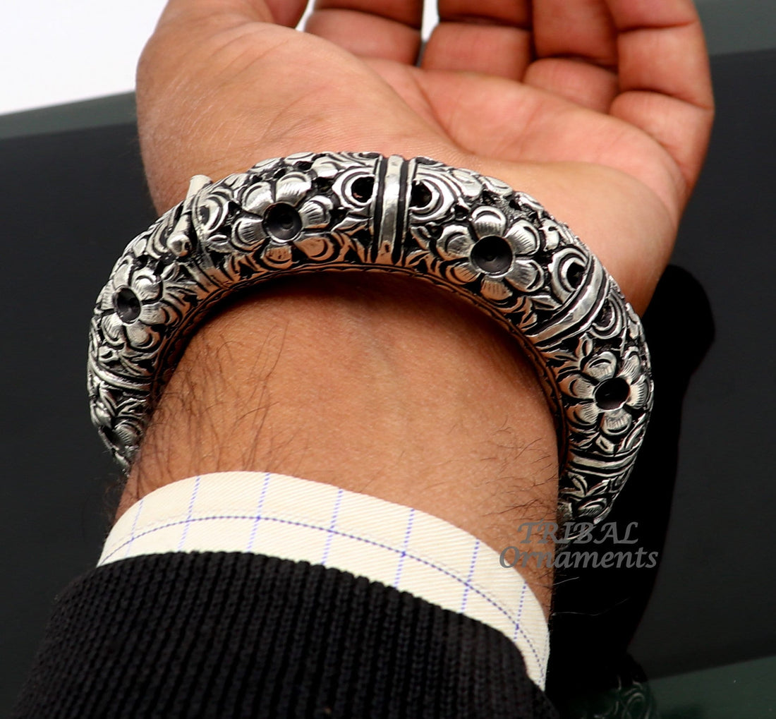 925 sterling silver handmade chitai work  bangle bracelet kada unisex customized gifting men's kada jewelry nsk568 - TRIBAL ORNAMENTS