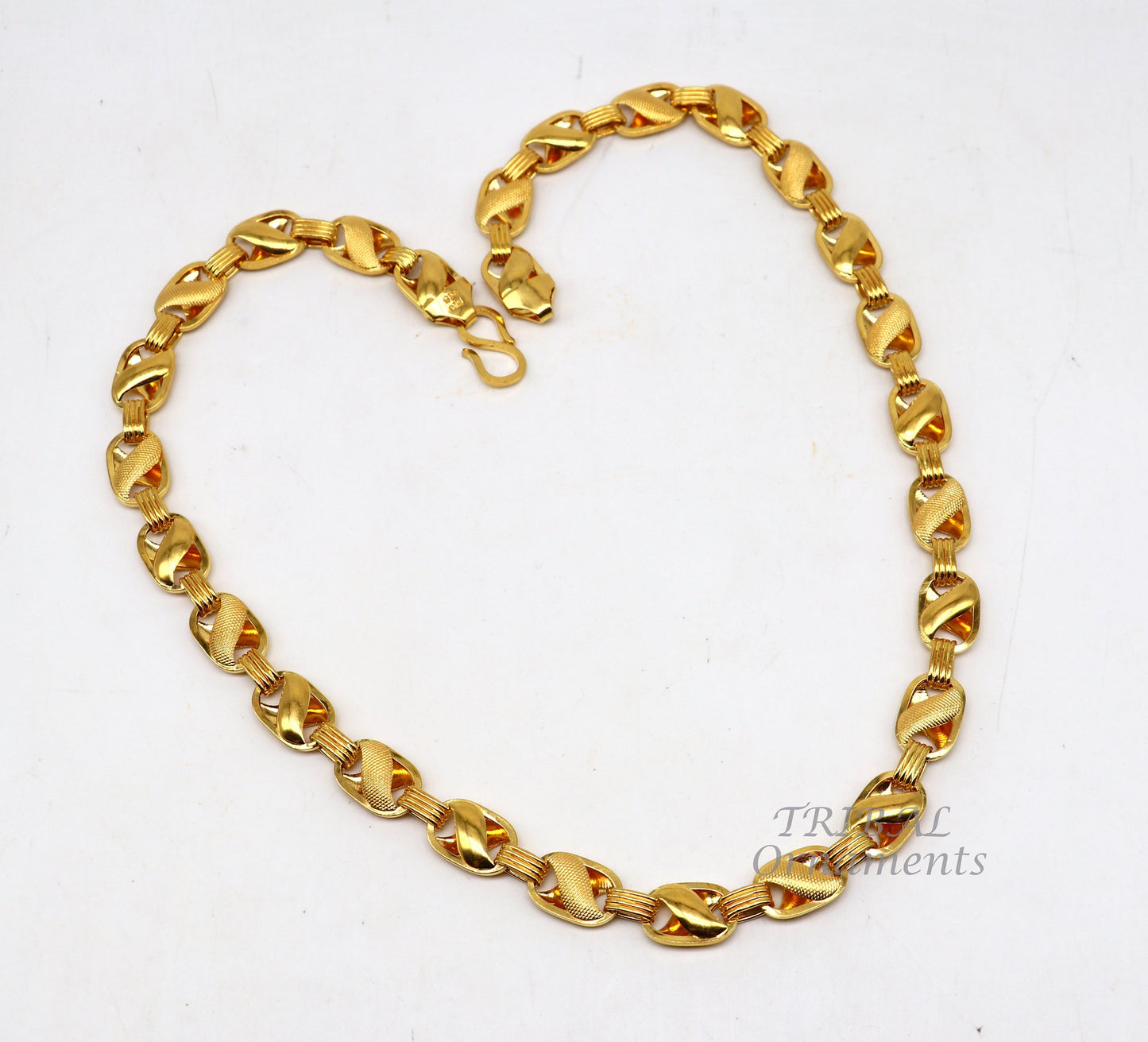 22k yellow gold handmade fabulous Lotus chain necklace excellent gold men's boy's chain certified unique handmade  gifting jewelry ch566 - TRIBAL ORNAMENTS
