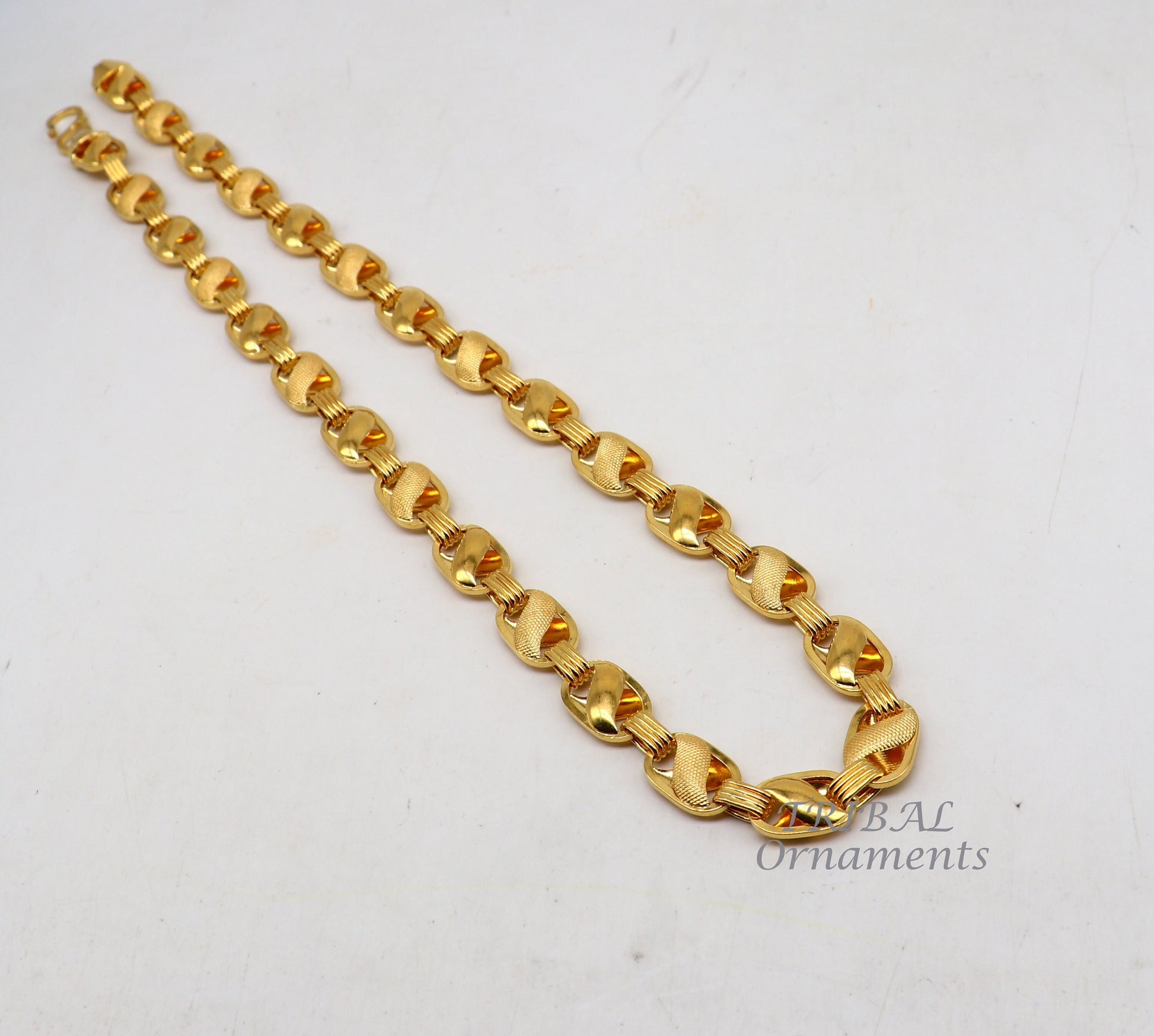22k yellow gold handmade fabulous Lotus chain necklace excellent gold men's boy's chain certified unique handmade  gifting jewelry ch566 - TRIBAL ORNAMENTS