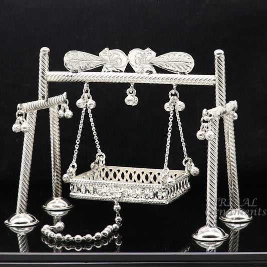 925 Sterling silver handmade Bal Gopala jhula, little Krishna swing, child krishan palana, silver jhula, laddu gopal jhula, silver art su942 - TRIBAL ORNAMENTS