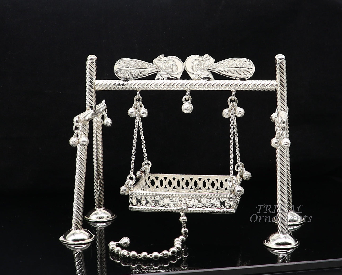 925 Sterling silver handmade Bal Gopala jhula, little Krishna swing, child krishan palana, silver jhula, laddu gopal jhula, silver art su942 - TRIBAL ORNAMENTS