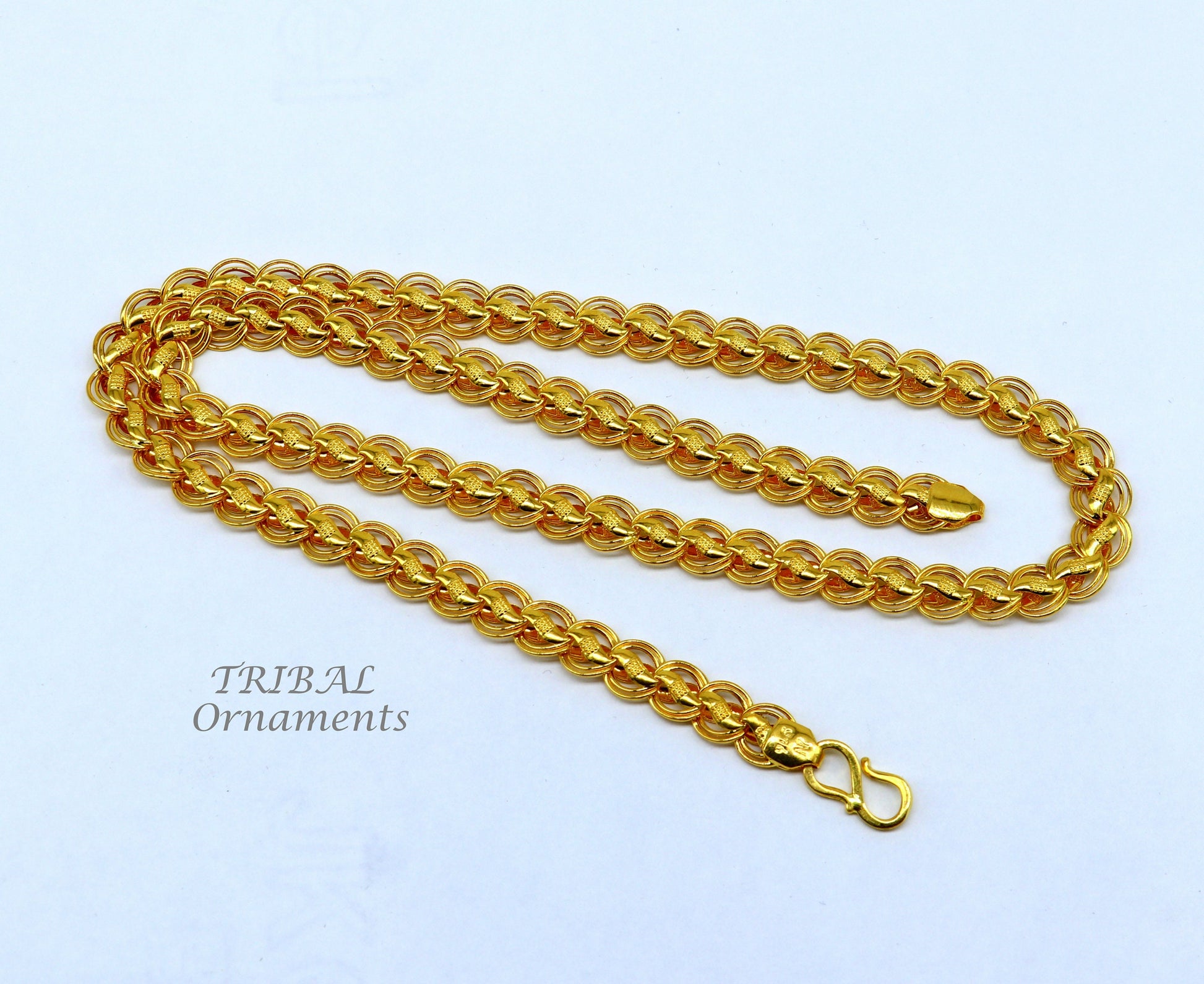 22k yellow gold handmade fabulous Lotus chain necklace excellent gold men's boy's chain certified unique handmade  gifting jewelry ch570 - TRIBAL ORNAMENTS