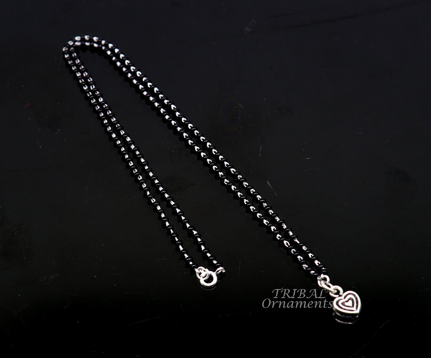 Pure 925 sterling silver black beads chain necklace, vintage Style pendant, traditional style brides Mangalsutra necklace set502 - TRIBAL ORNAMENTS