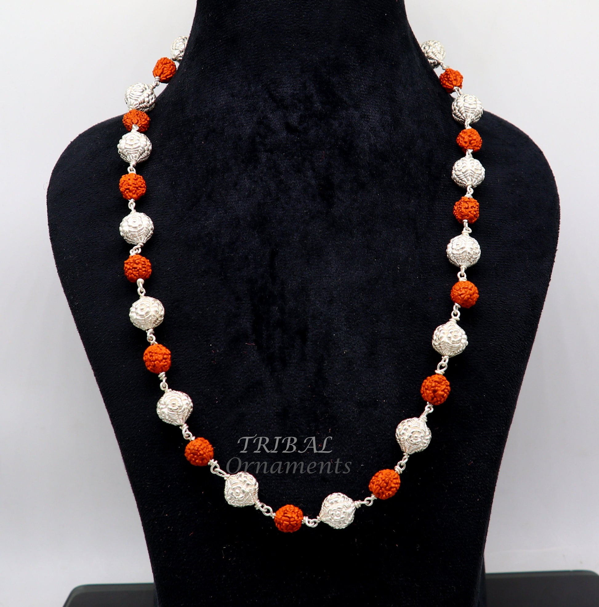 925 Sterling silver gorgeous natural rudraksh beads and handmade silver ball beads mala necklace ethnic jewelry from Rajasthan india ch205 - TRIBAL ORNAMENTS