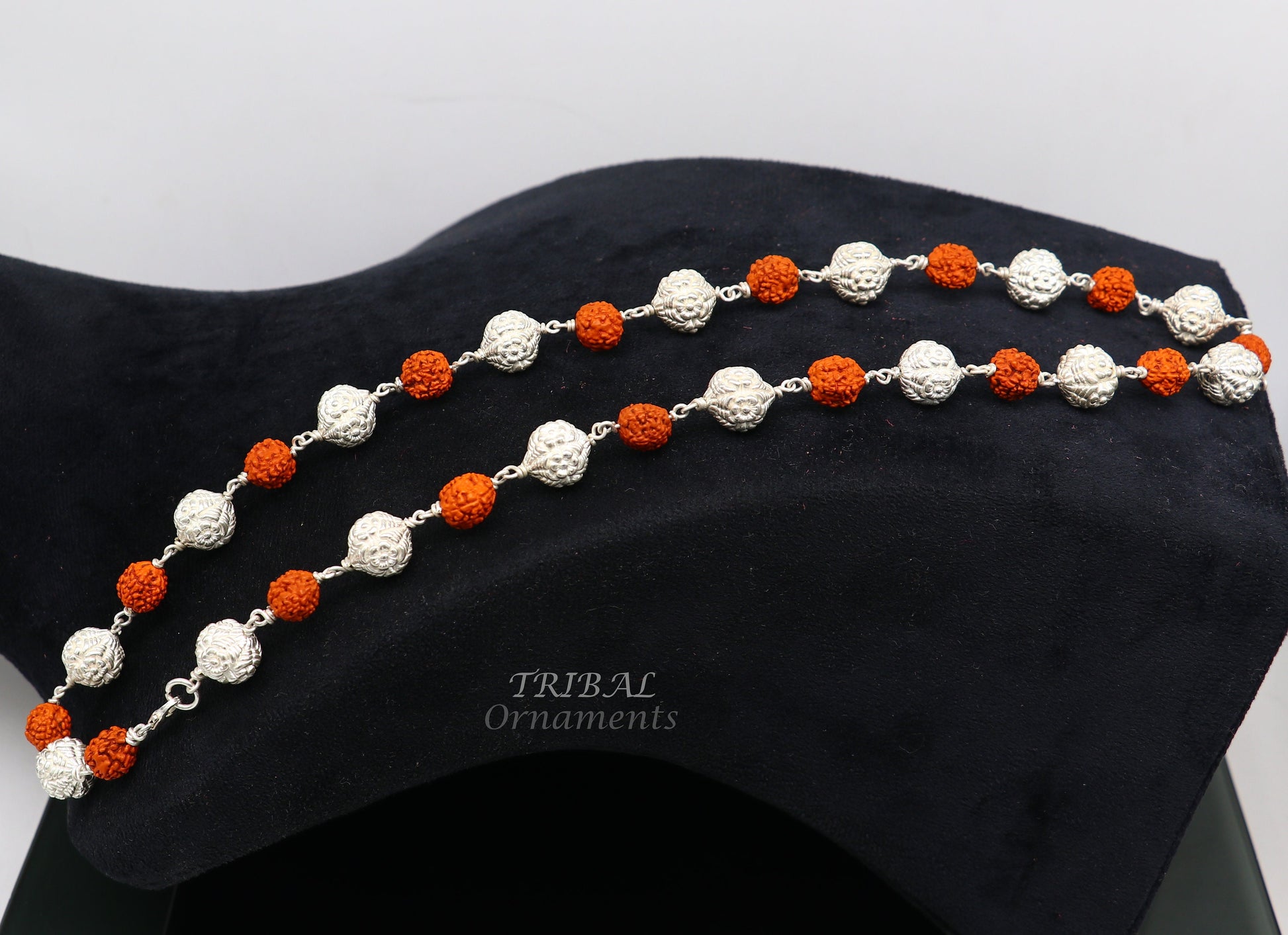 925 Sterling silver gorgeous natural rudraksh beads and handmade silver ball beads mala necklace ethnic jewelry from Rajasthan india ch205 - TRIBAL ORNAMENTS