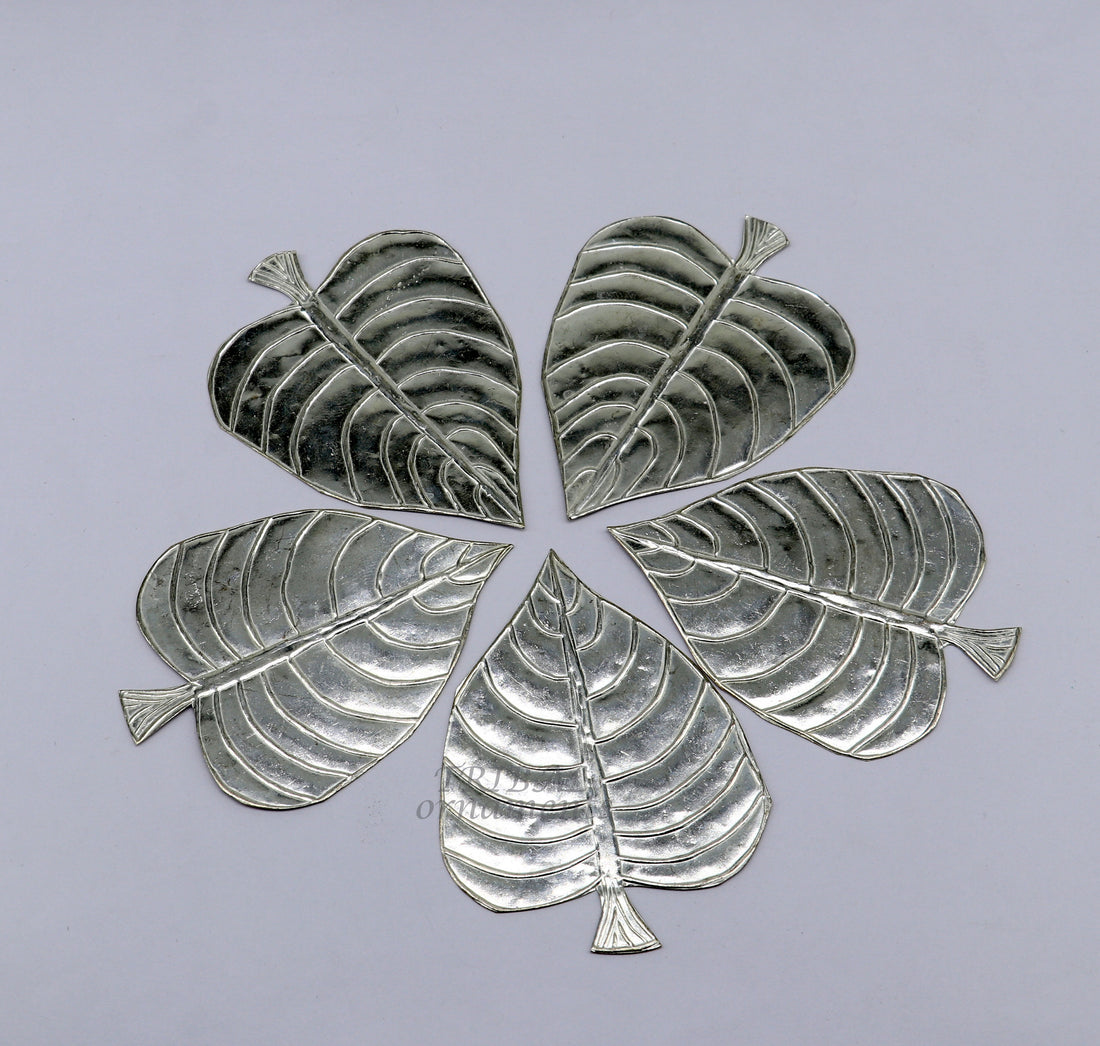 Lot 5 pieces 925 sterling silver handmade pipal leaf, best puja article , silver article su945 - TRIBAL ORNAMENTS