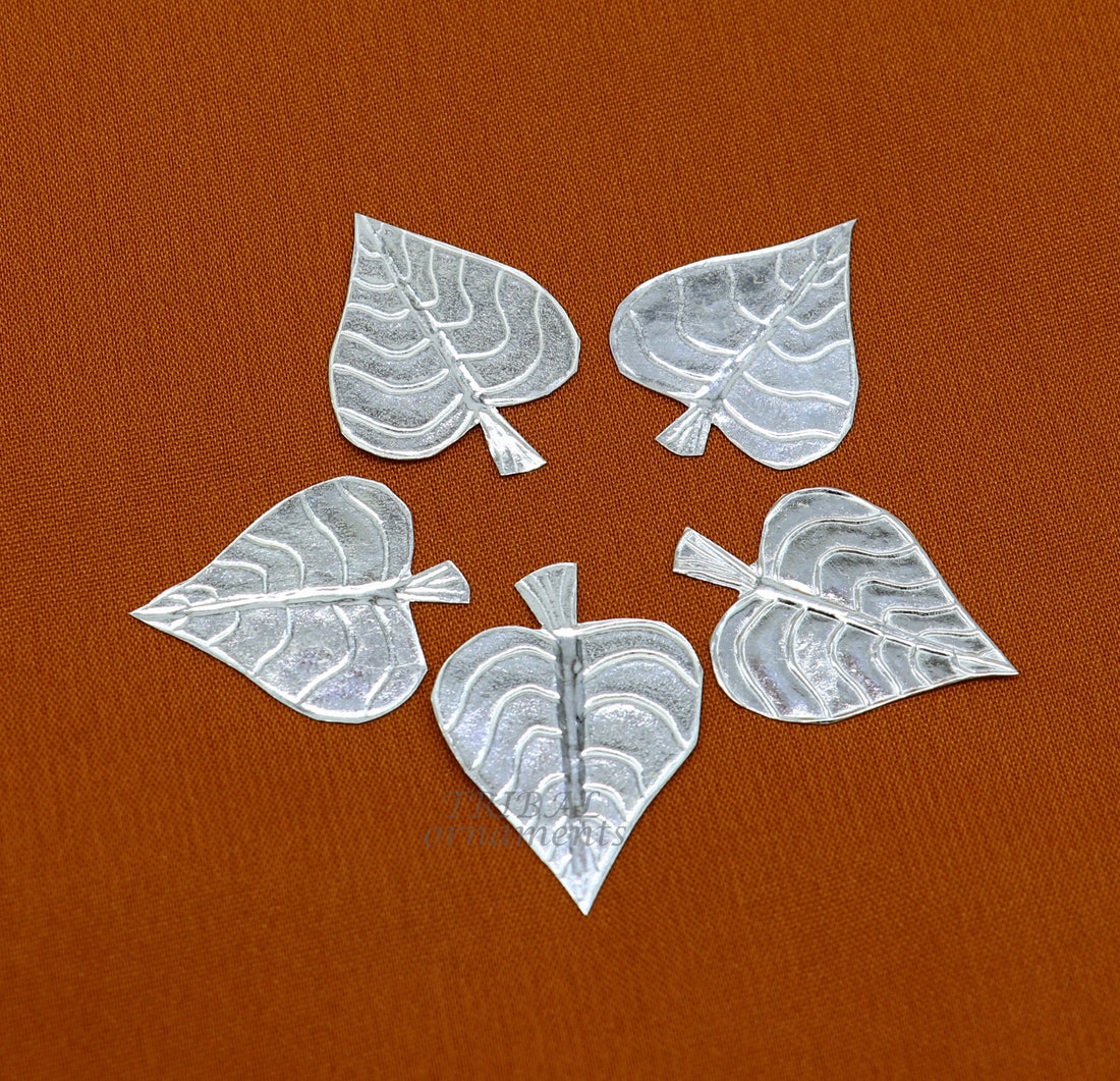 Lot 5 pieces 925 sterling silver handmade pipal leaf, best puja article , silver article su946 - TRIBAL ORNAMENTS
