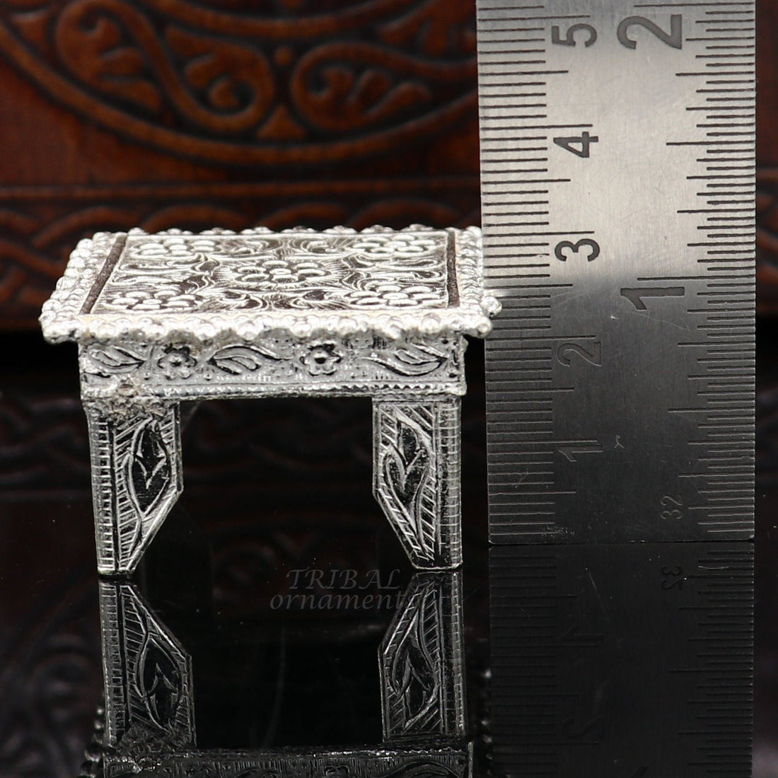 1.6" Vintage design Sterling silver handmade customize small square shape table/bazot/chouki, excellent home puja utensils temple art su952 - TRIBAL ORNAMENTS