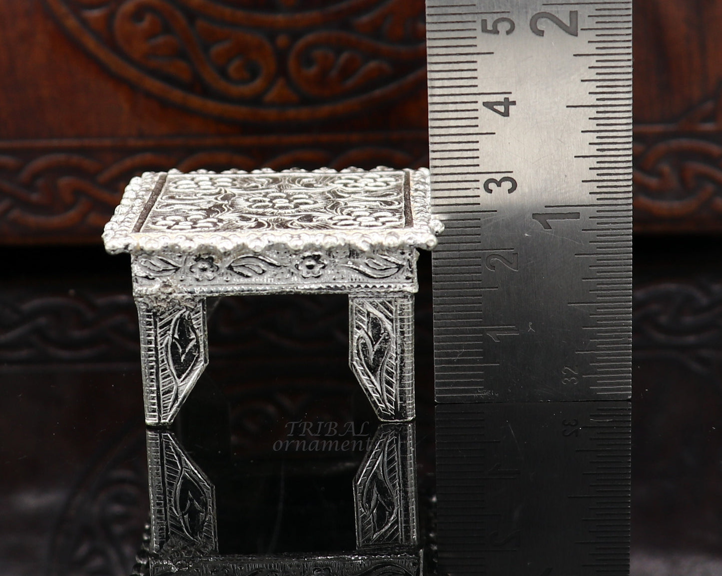 1.6" Vintage design Sterling silver handmade customize small square shape table/bazot/chouki, excellent home puja utensils temple art su952 - TRIBAL ORNAMENTS