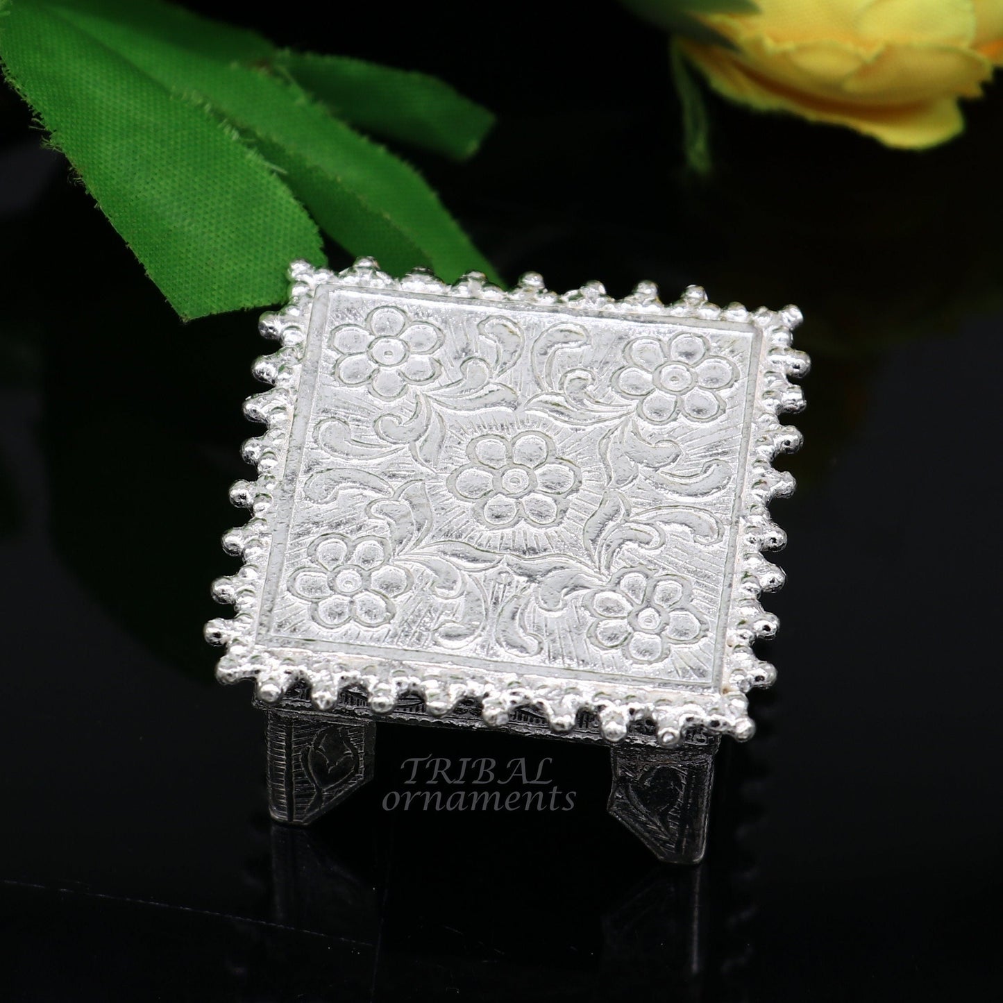 1.6" Vintage design Sterling silver handmade customize small square shape table/bazot/chouki, excellent home puja utensils temple art su952 - TRIBAL ORNAMENTS