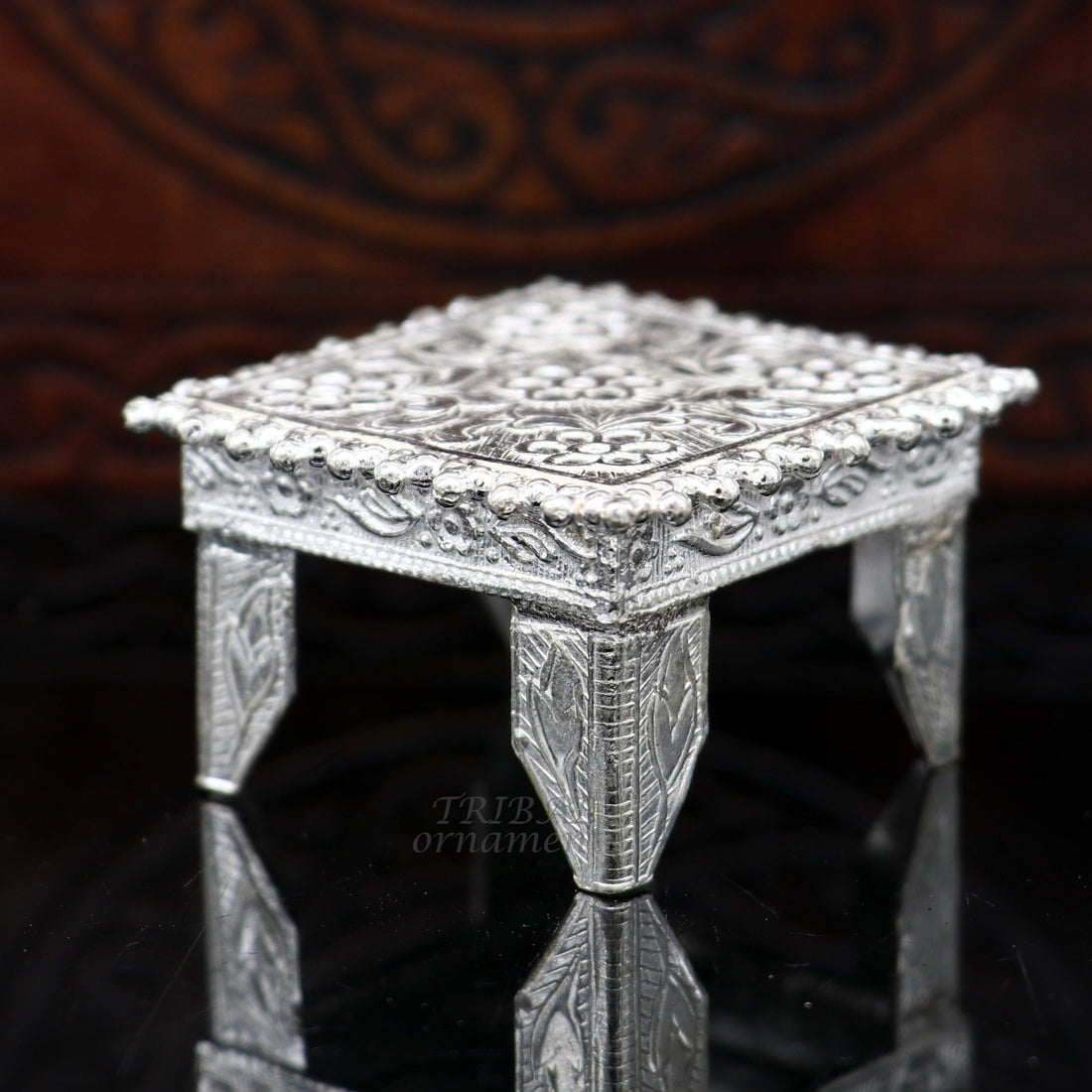 1.6" Vintage design Sterling silver handmade customize small square shape table/bazot/chouki, excellent home puja utensils temple art su952 - TRIBAL ORNAMENTS