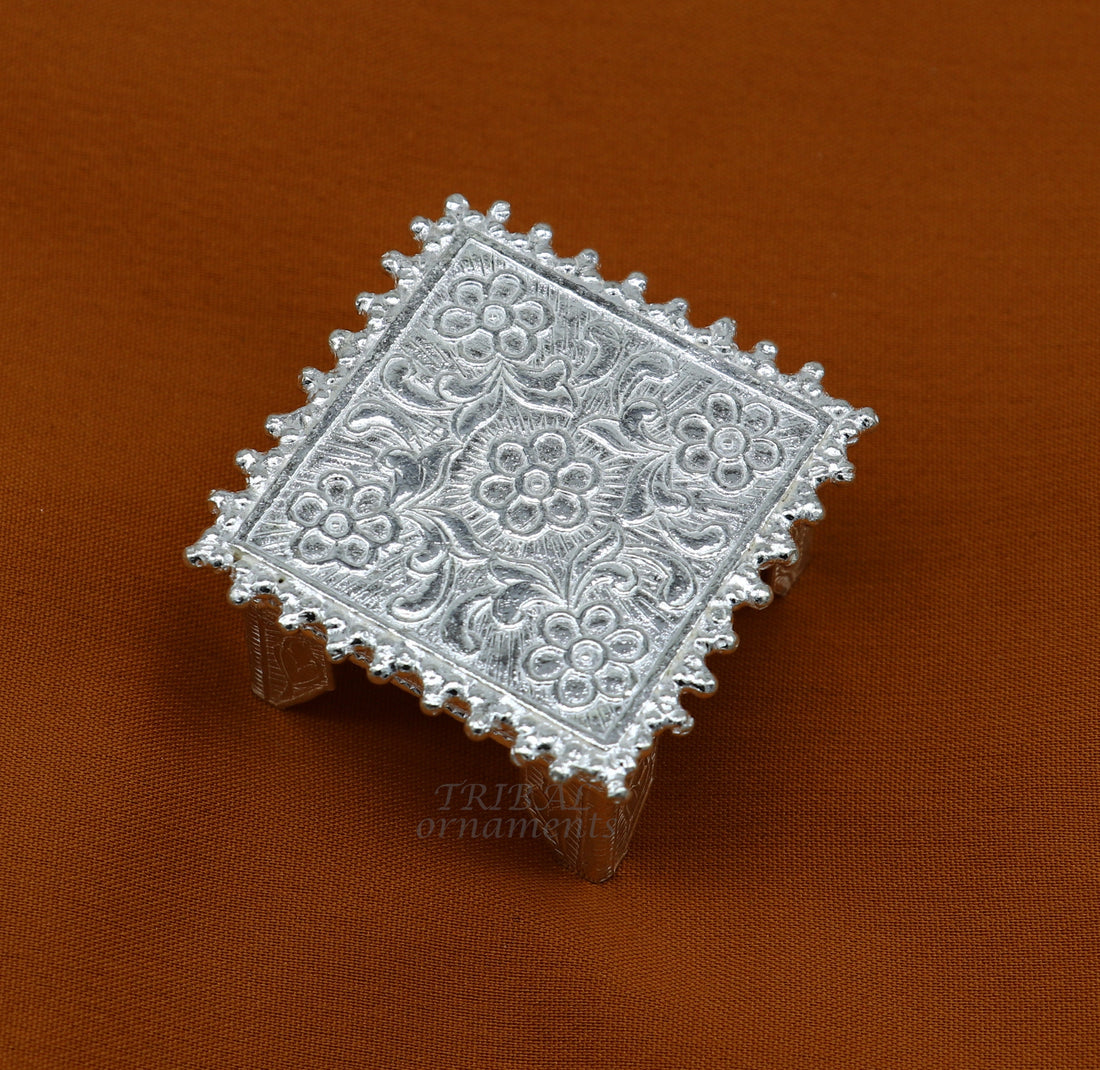 1.6" Vintage design Sterling silver handmade customize small square shape table/bazot/chouki, excellent home puja utensils temple art su952 - TRIBAL ORNAMENTS