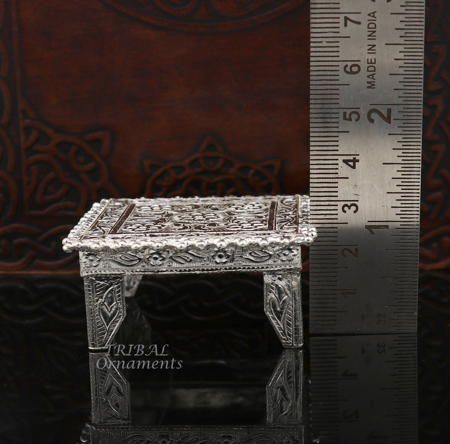 2" Vintage design Sterling silver handmade customize small square shape table/bazot/chouki, excellent home puja utensils temple art su953 - TRIBAL ORNAMENTS