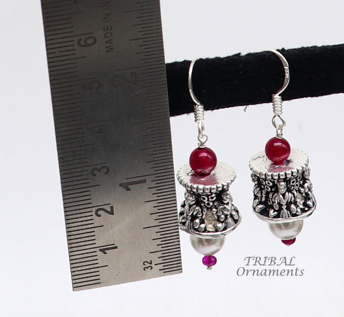 925 sterling silver handmade hook earrings, fabulous hanging pretty bells drop dangle earrings tribal ethnic jewelry from India s1086 - TRIBAL ORNAMENTS