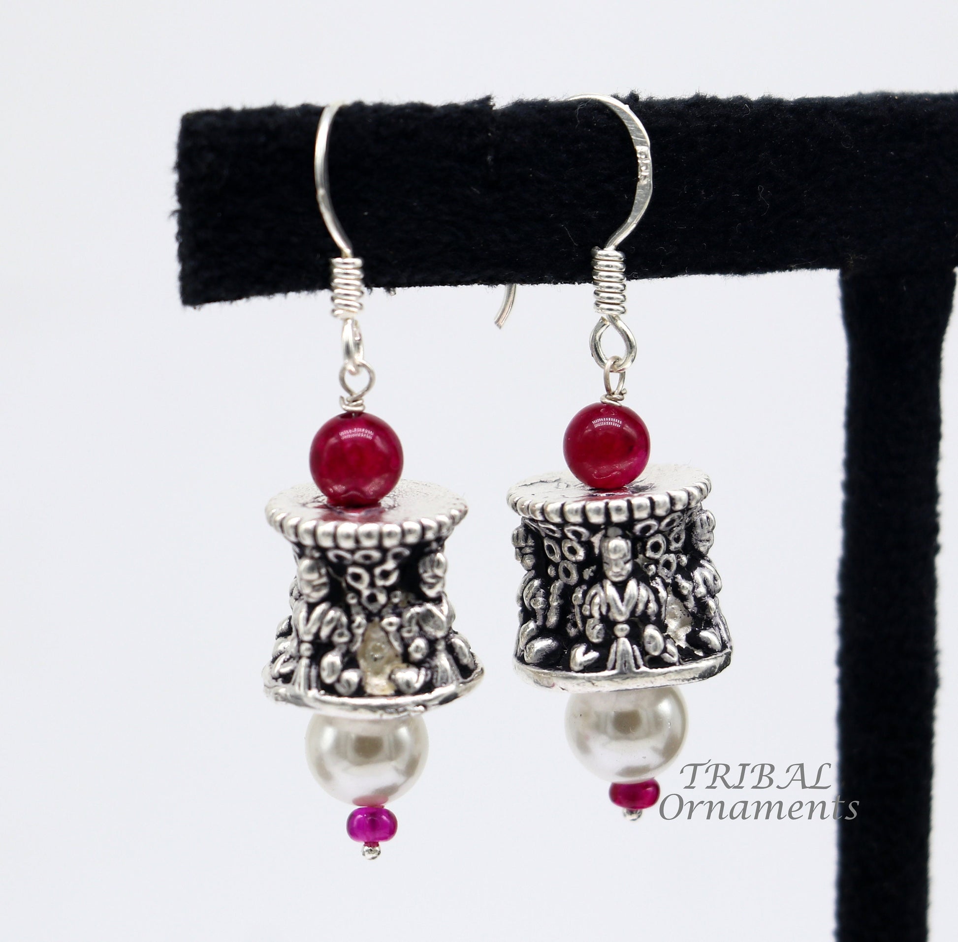 925 sterling silver handmade hook earrings, fabulous hanging pretty bells drop dangle earrings tribal ethnic jewelry from India s1086 - TRIBAL ORNAMENTS
