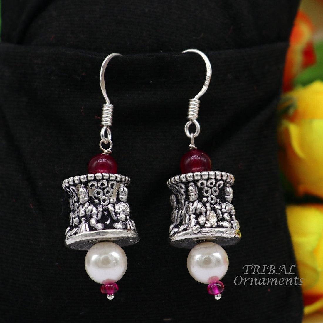 925 sterling silver handmade hook earrings, fabulous hanging pretty bells drop dangle earrings tribal ethnic jewelry from India s1086 - TRIBAL ORNAMENTS