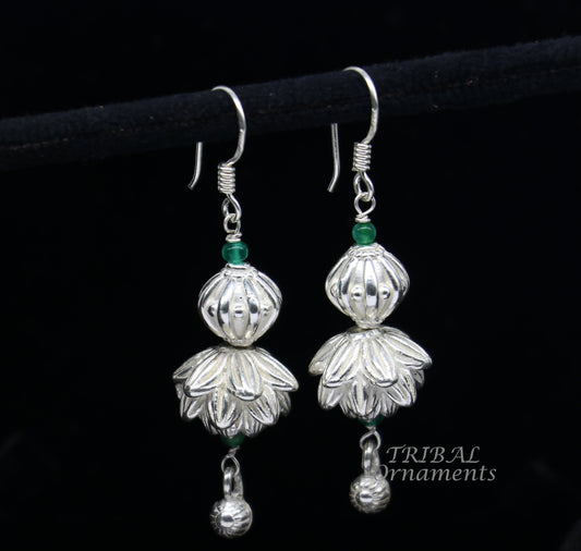 925 sterling silver handmade white finish hook earrings, fabulous hanging drop dangle earrings tribal ethnic jewelry from India s1087 - TRIBAL ORNAMENTS