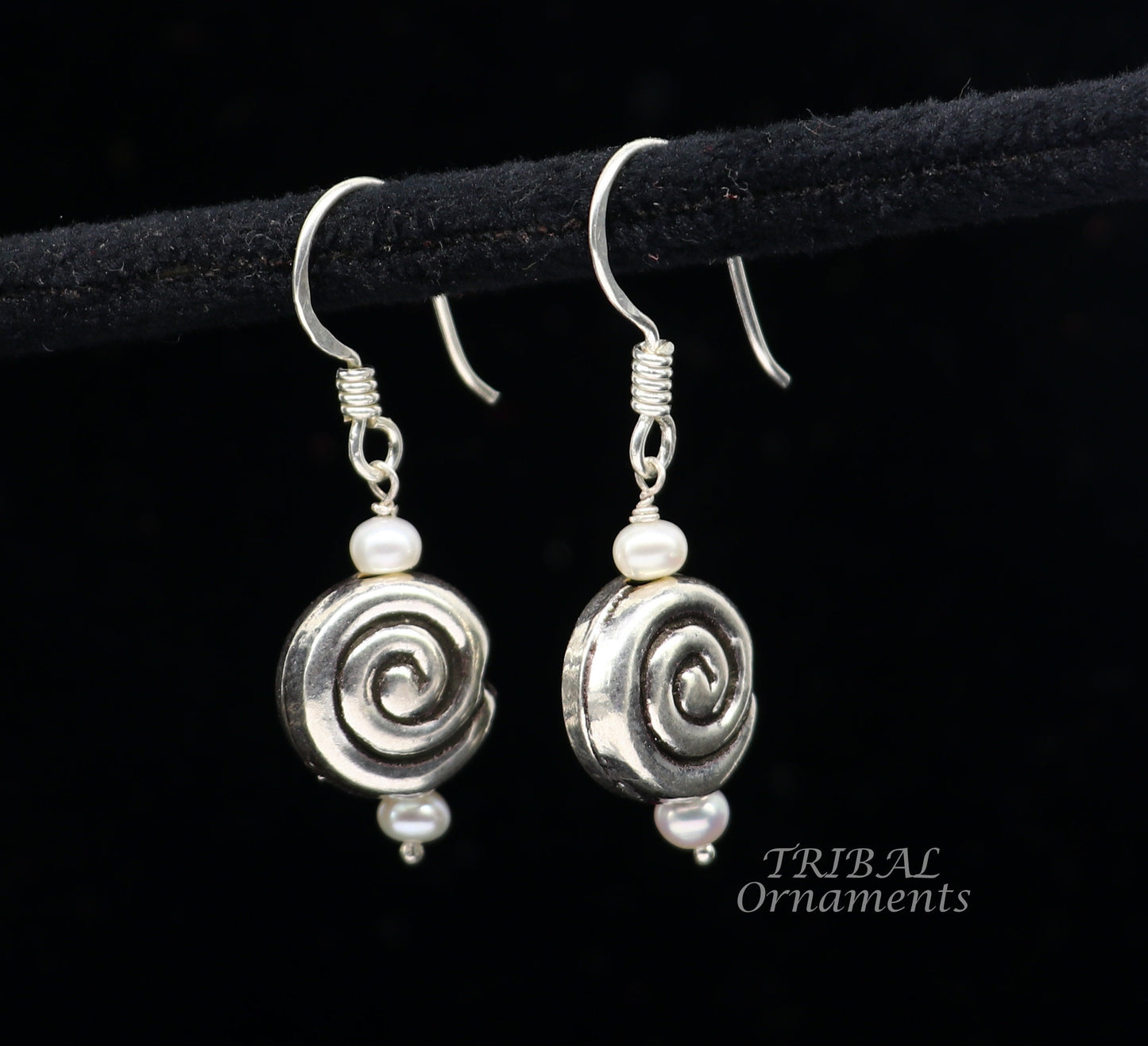 925 sterling silver handmade hook earrings, fabulous hanging pretty bells drop dangle earrings tribal ethnic jewelry from India s1088 - TRIBAL ORNAMENTS