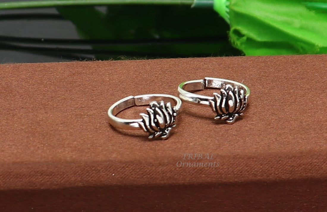 925 sterling silver handmade fabulous lotus design toe ring band tribal belly dance vintage style ethnic brides jewelry ytr31 - TRIBAL ORNAMENTS