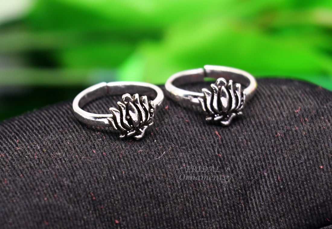 925 sterling silver handmade fabulous lotus design toe ring band tribal belly dance vintage style ethnic brides jewelry ytr31 - TRIBAL ORNAMENTS