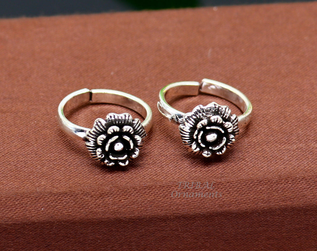 925 sterling silver handmade fabulous flower design toe ring band tribal belly dance vintage style ethnic brides jewelry ytr32 - TRIBAL ORNAMENTS